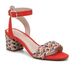 Kelly & Katie Orange Red Multicolor Braided Block Heel Sandals